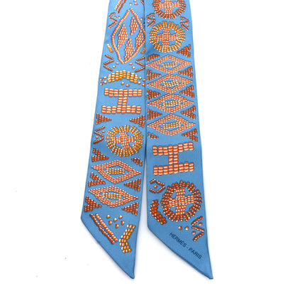 Hermes Silk Kelly En Perles Twilly Bleu Azur Orange 2 of 3