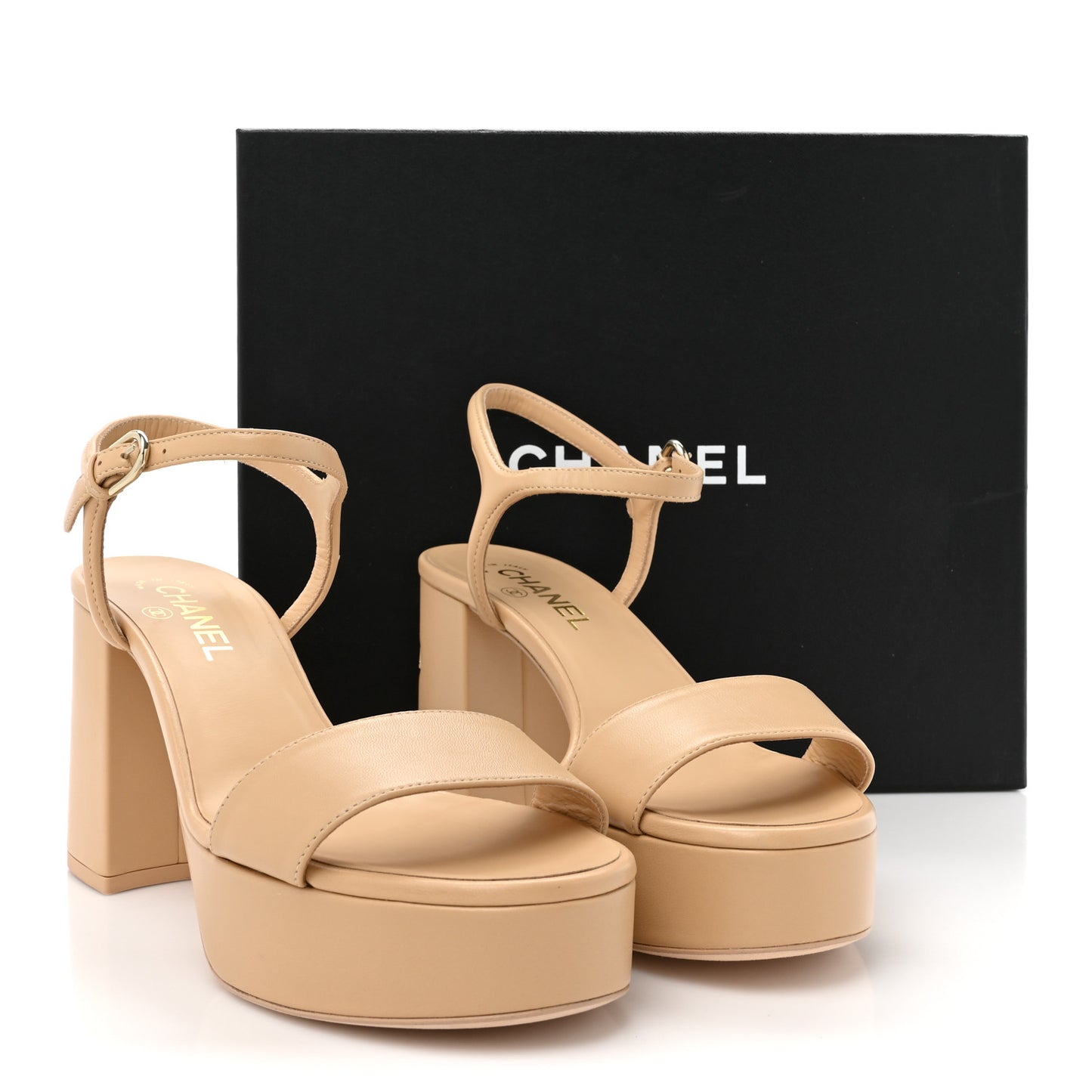 Lambskin Logo Platform Sandals 40 Beige