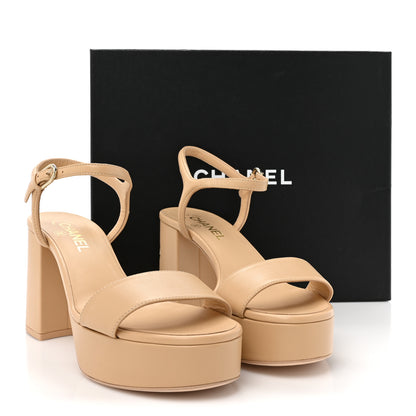 Chanel Lambskin Logo Platform Sandals 40 Beige 11 of 11