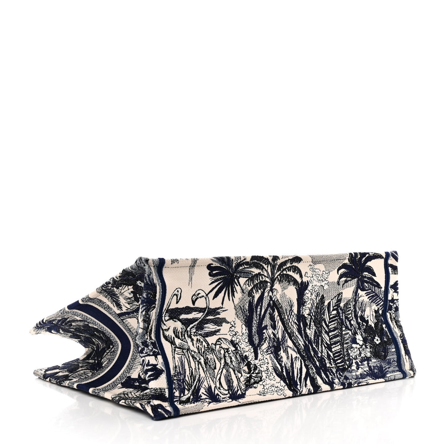 Canvas Embroidered Large Palm Tree Toile De Jouy Book Tote Blue
