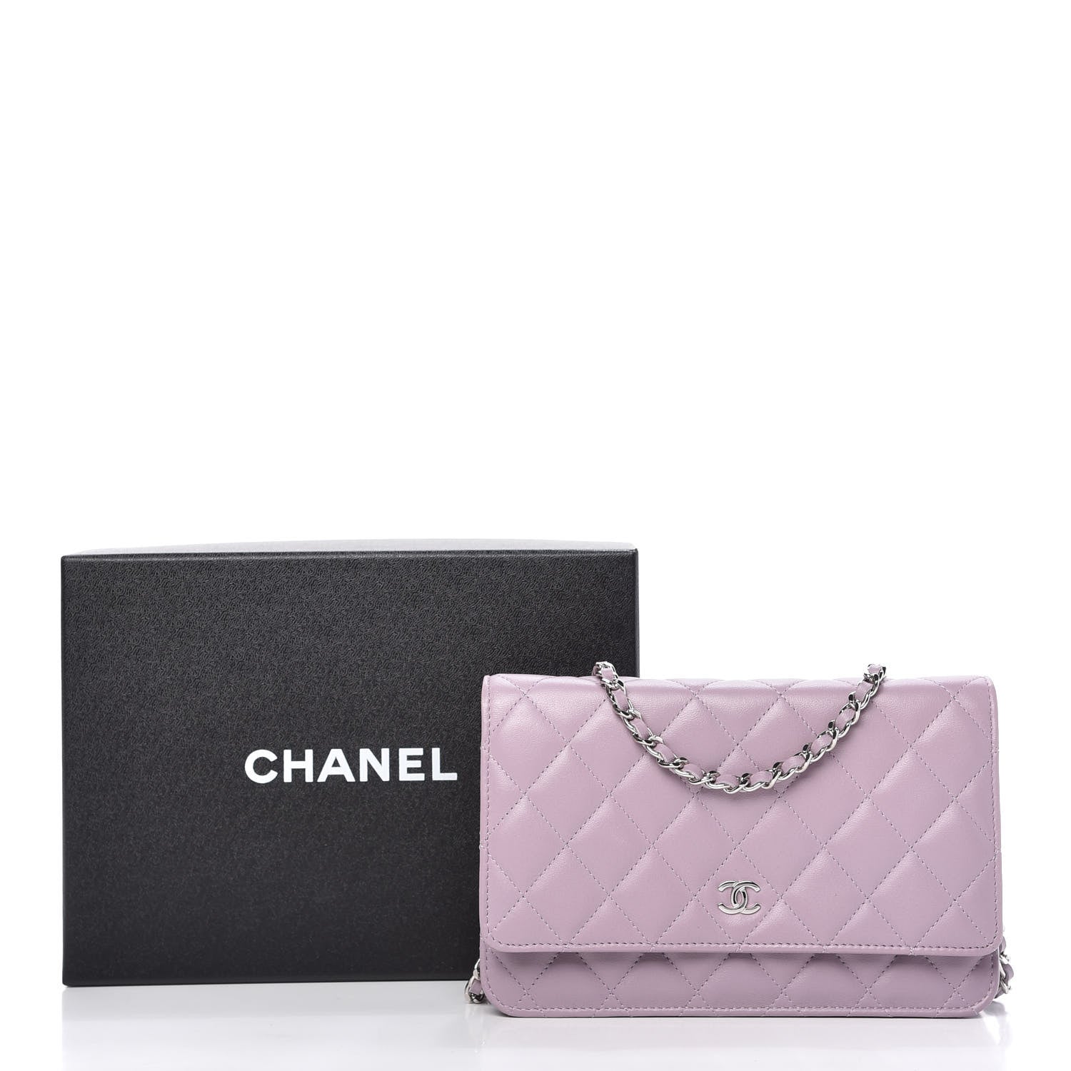 Chanel Lambskin Quilted Wallet On Chain WOC Light Purple 12 of 12