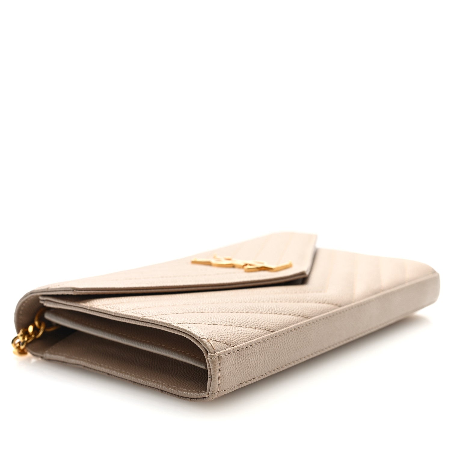 Saint Laurent Grain De Poudre Matelasse Chevron Monogram Chain Wallet Dark Beige 4 of 10