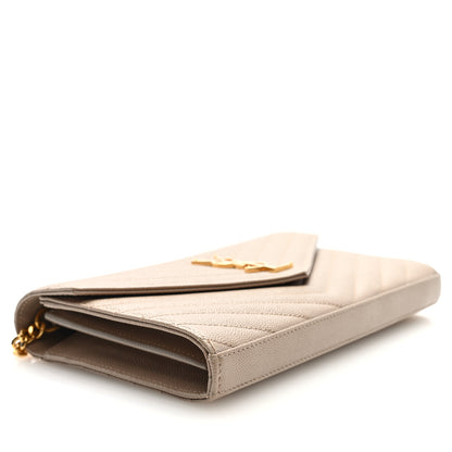 Saint Laurent Grain De Poudre Matelasse Chevron Monogram Chain Wallet Dark Beige 4 of 10