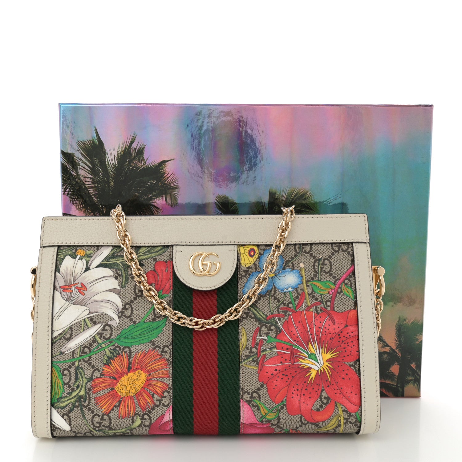 Gucci GG Supreme Monogram Flora Web Small Ophidia Chain Shoulder Bag White 14 of 14