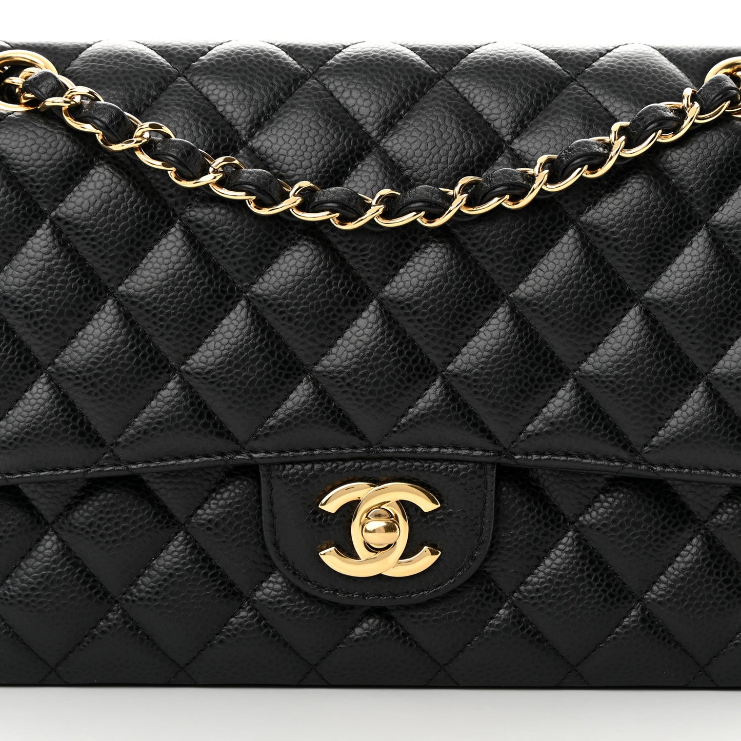 Caviar Quilted Medium Double Flap Black