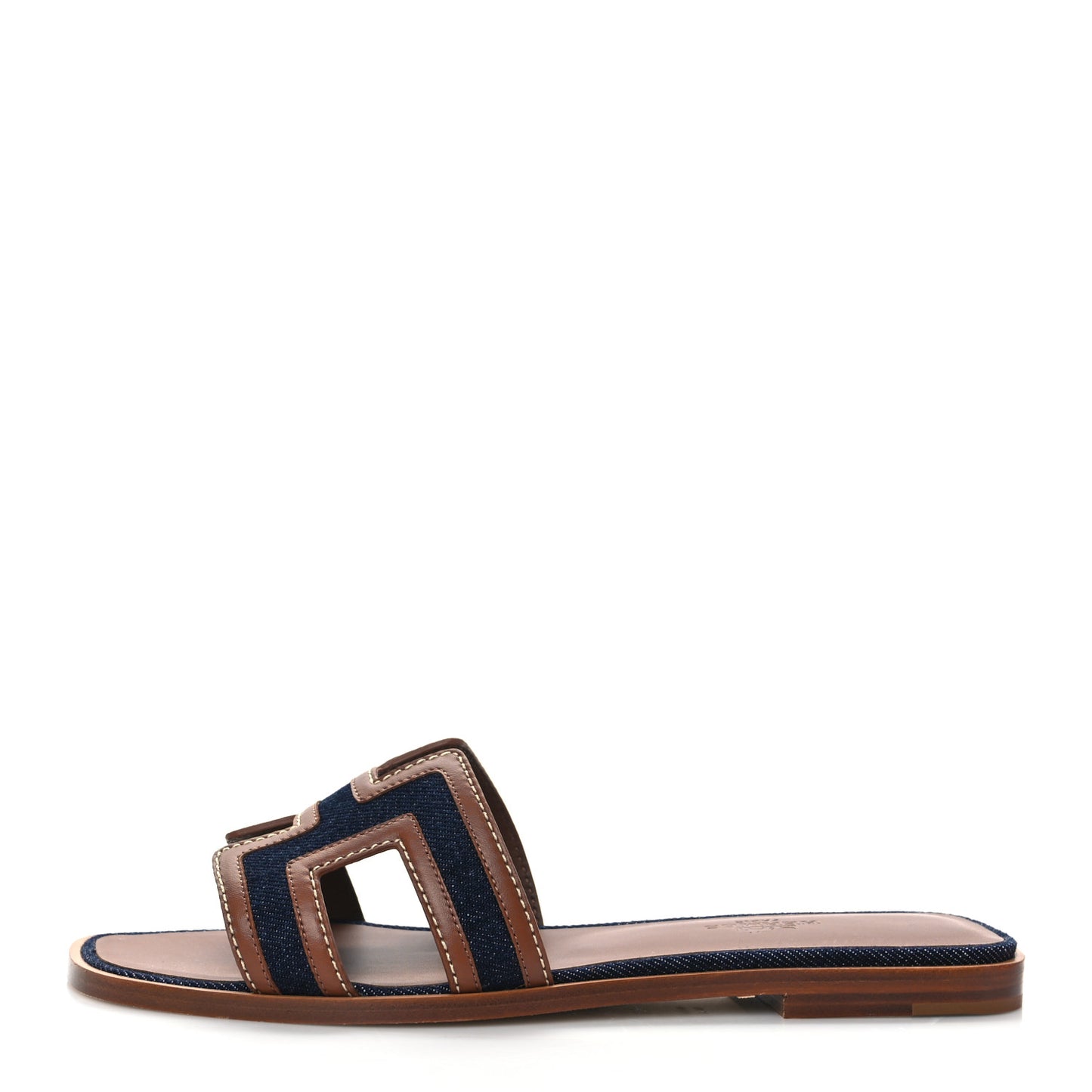 Calfskin Denim Oran Sandals 37 Bleu Brut Gold