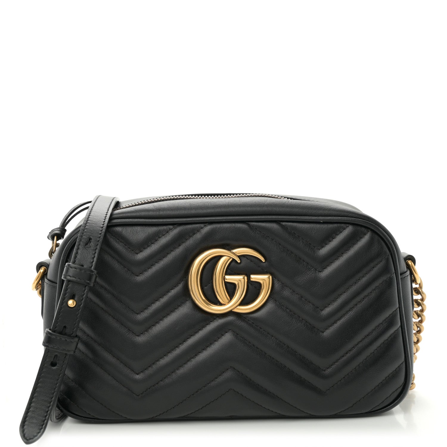 Gucci Calfskin Matelasse Small GG Marmont Chain Shoulder Bag Black 1 of 12