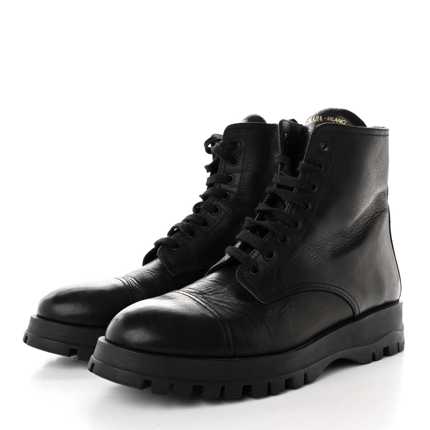 Prada Cervo Shine Captoe 30mm Combat Boots 39.5 Black 3 of 14