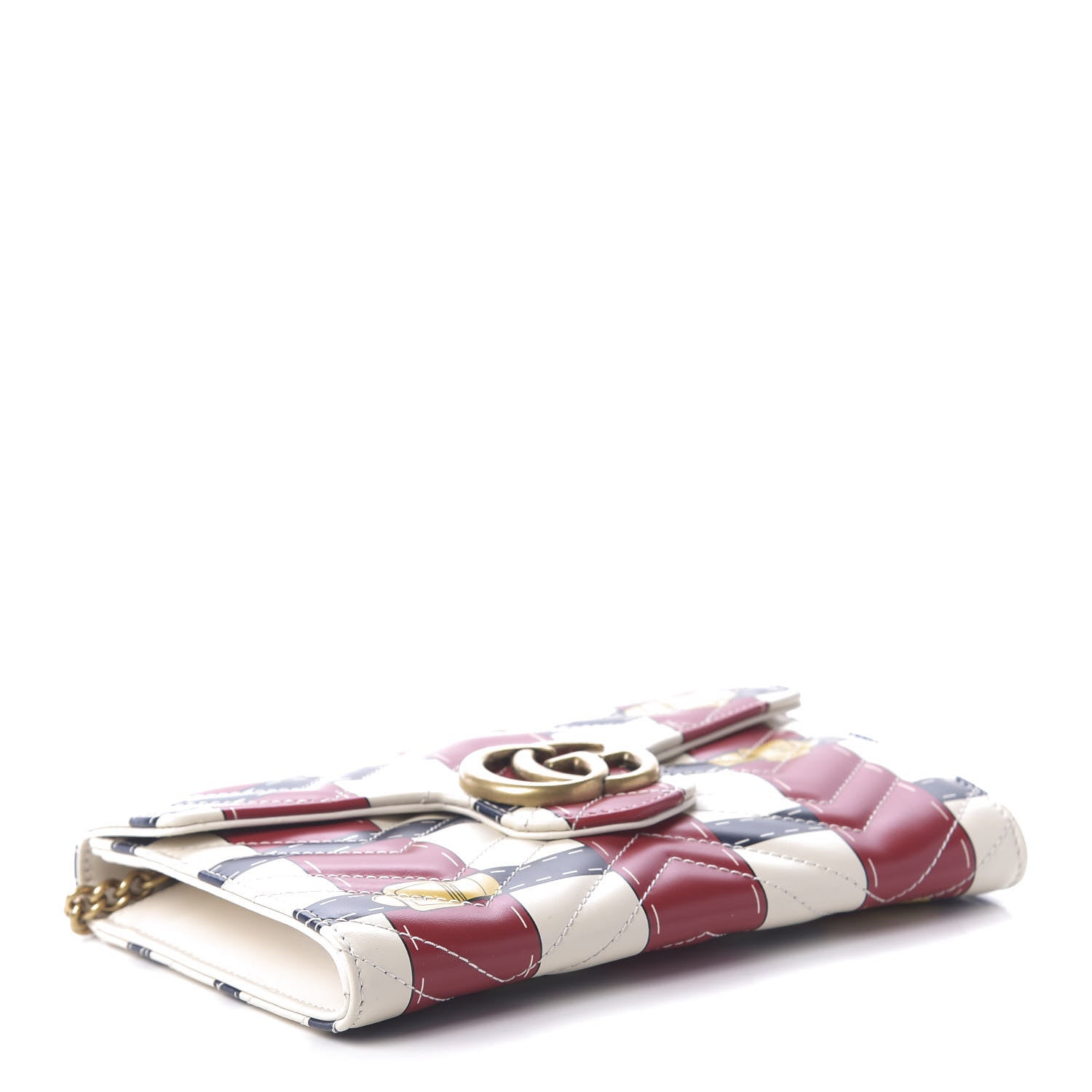 Gucci Calfskin Matelasse Trompe L'Oeil Print Mini GG Marmont Chain Wallet White 4 of 10