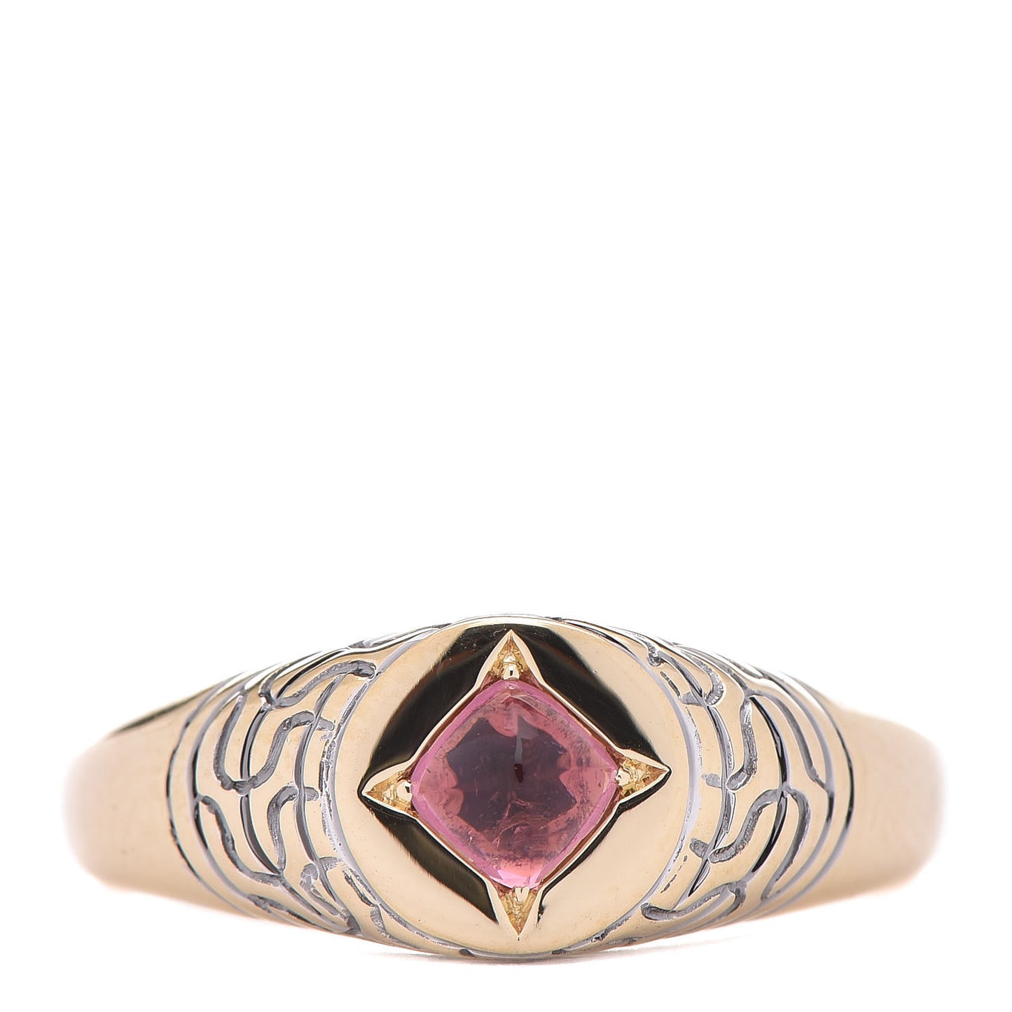 18K Yellow Gold Pink Tourmaline Classic Chain Pinky Signet Ring 52 6