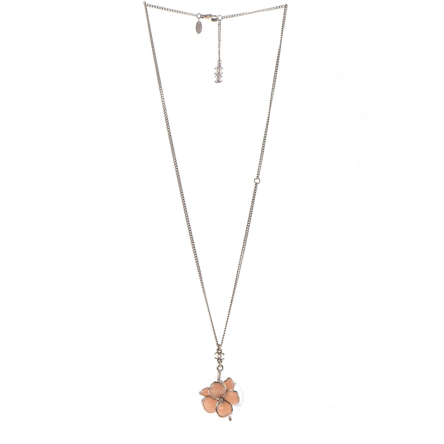Enamel Crystal CC Camellia Pendant Necklace Beige Gold