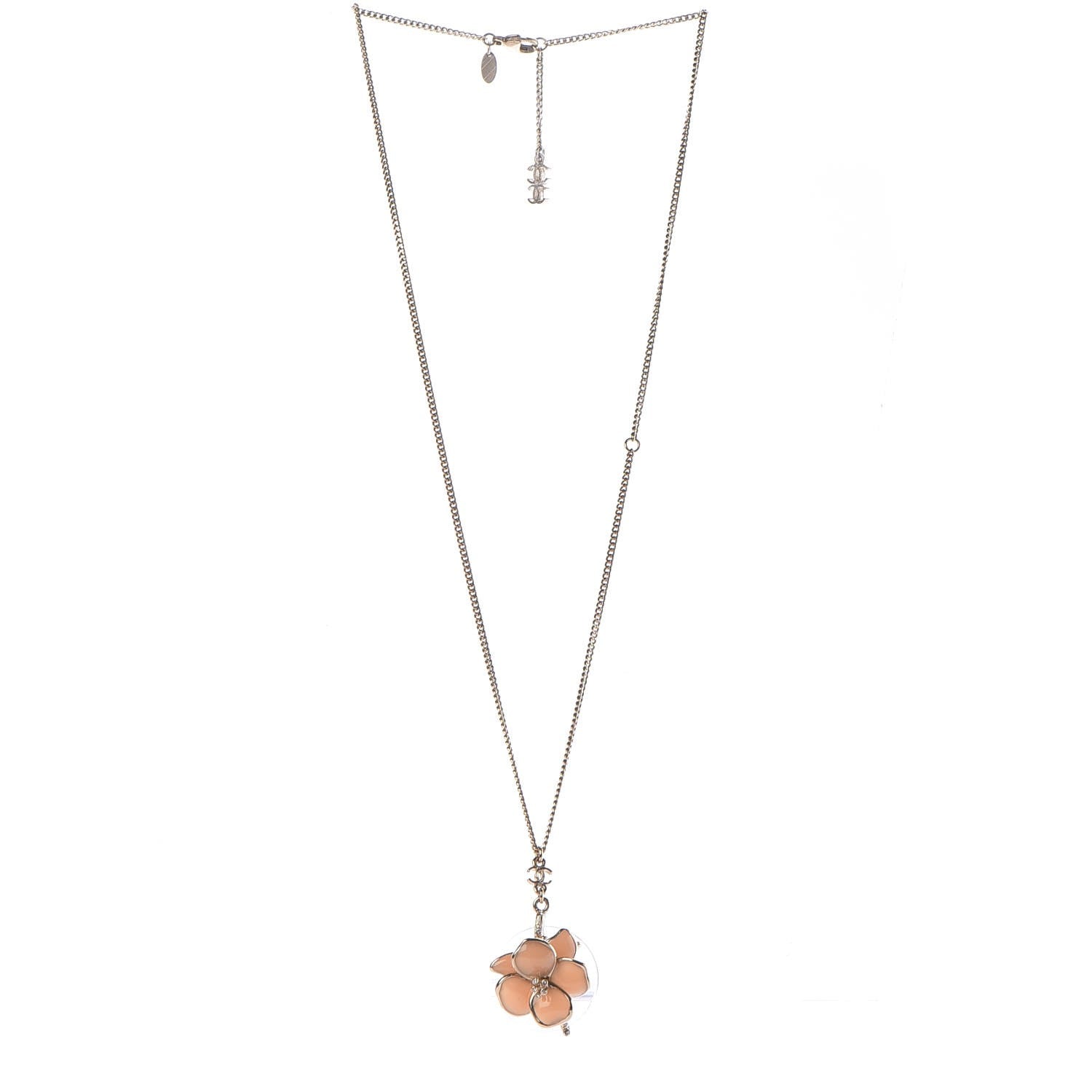 Chanel Enamel Crystal CC Camellia Pendant Necklace Beige Gold 3 of 6