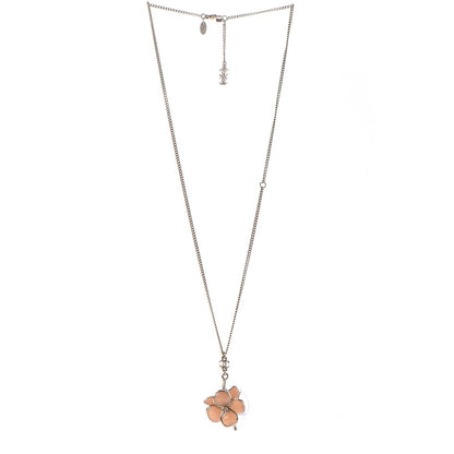 Chanel Enamel Crystal CC Camellia Pendant Necklace Beige Gold 3 of 6