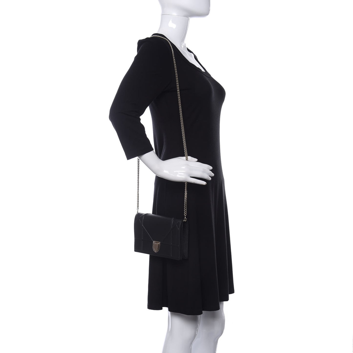 Grained Calfskin Diorama Wallet on Chain Pouch Black
