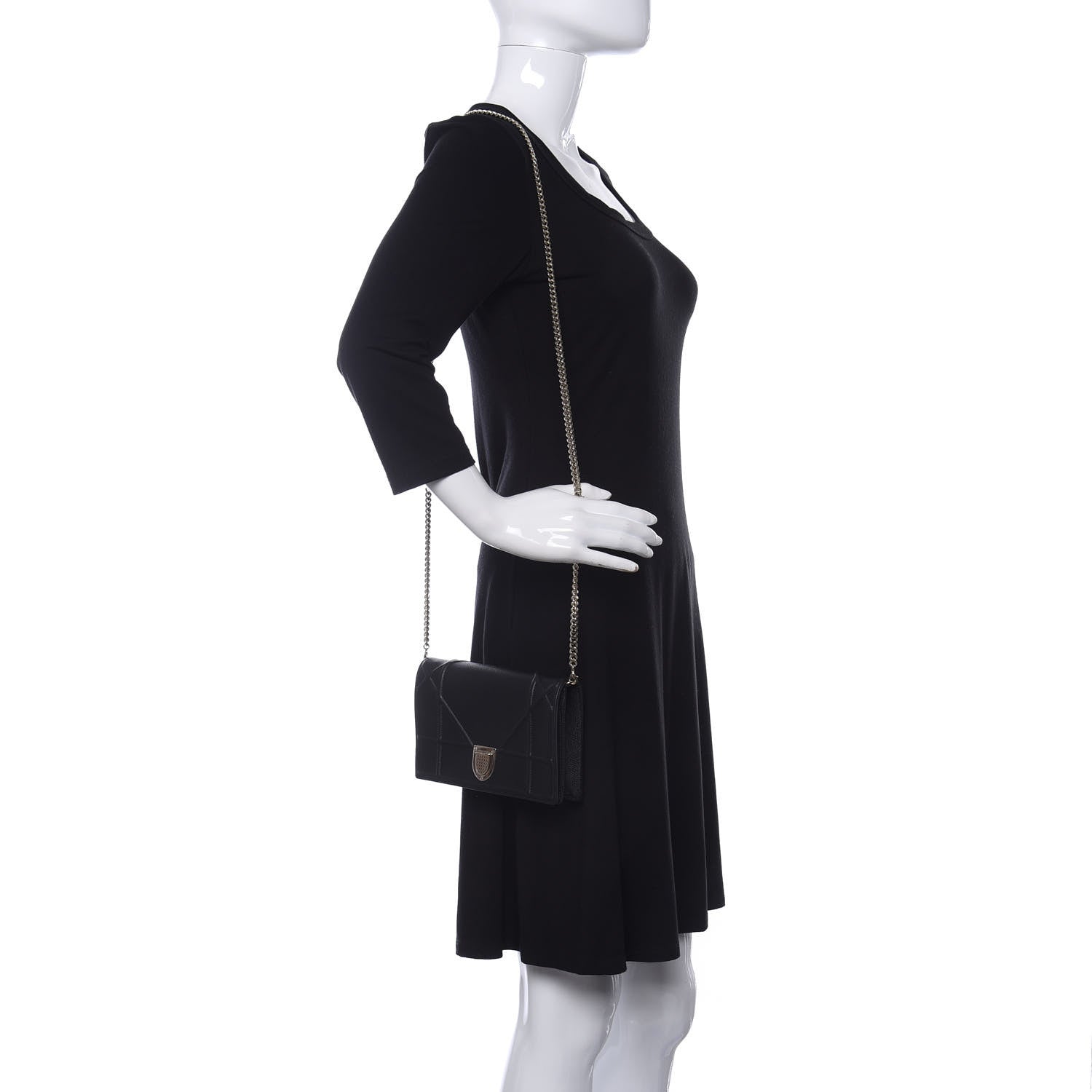 Christian Dior Grained Calfskin Diorama Wallet on Chain Pouch Black 2 of 12