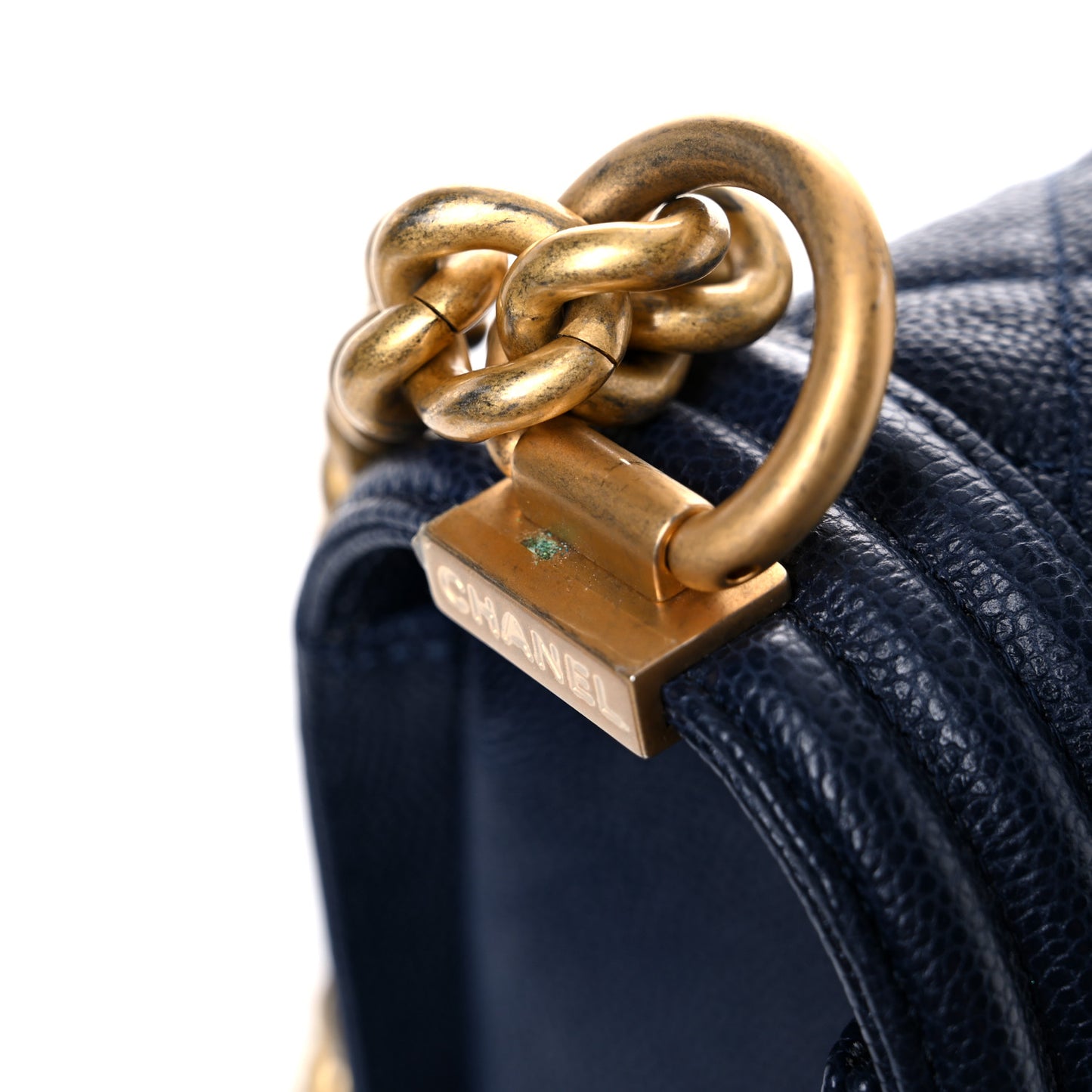 Caviar Quilted New Medium Boy Flap Dark Navy Blue