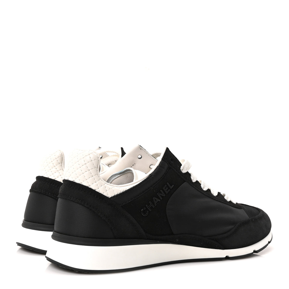 Nylon Suede Kidskin Calfskin Logo Sneakers 38 Black White