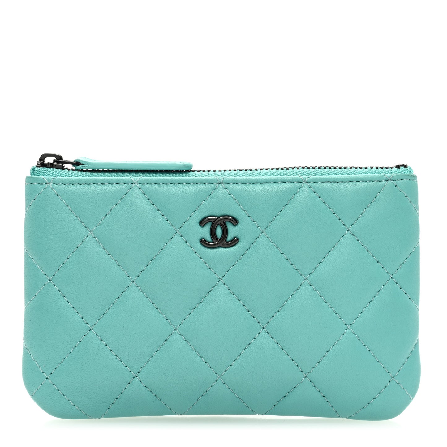 Lambskin Quilted Small Cosmetic Case Turquoise