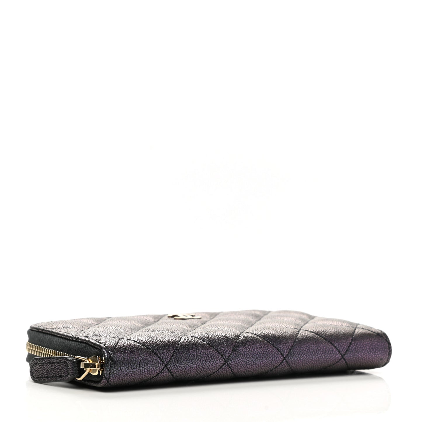Iridescent Caviar Quilted Medium Zip Around Wallet Black