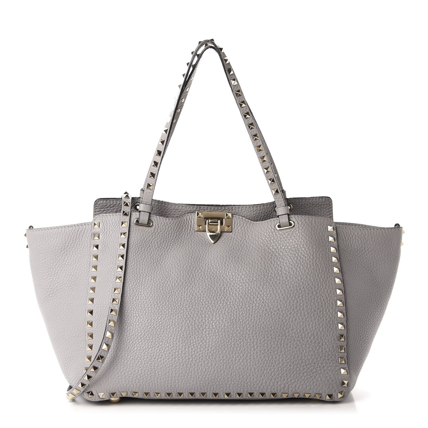 Pebbled Calfskin Medium Rockstud Tote Pastel Grey