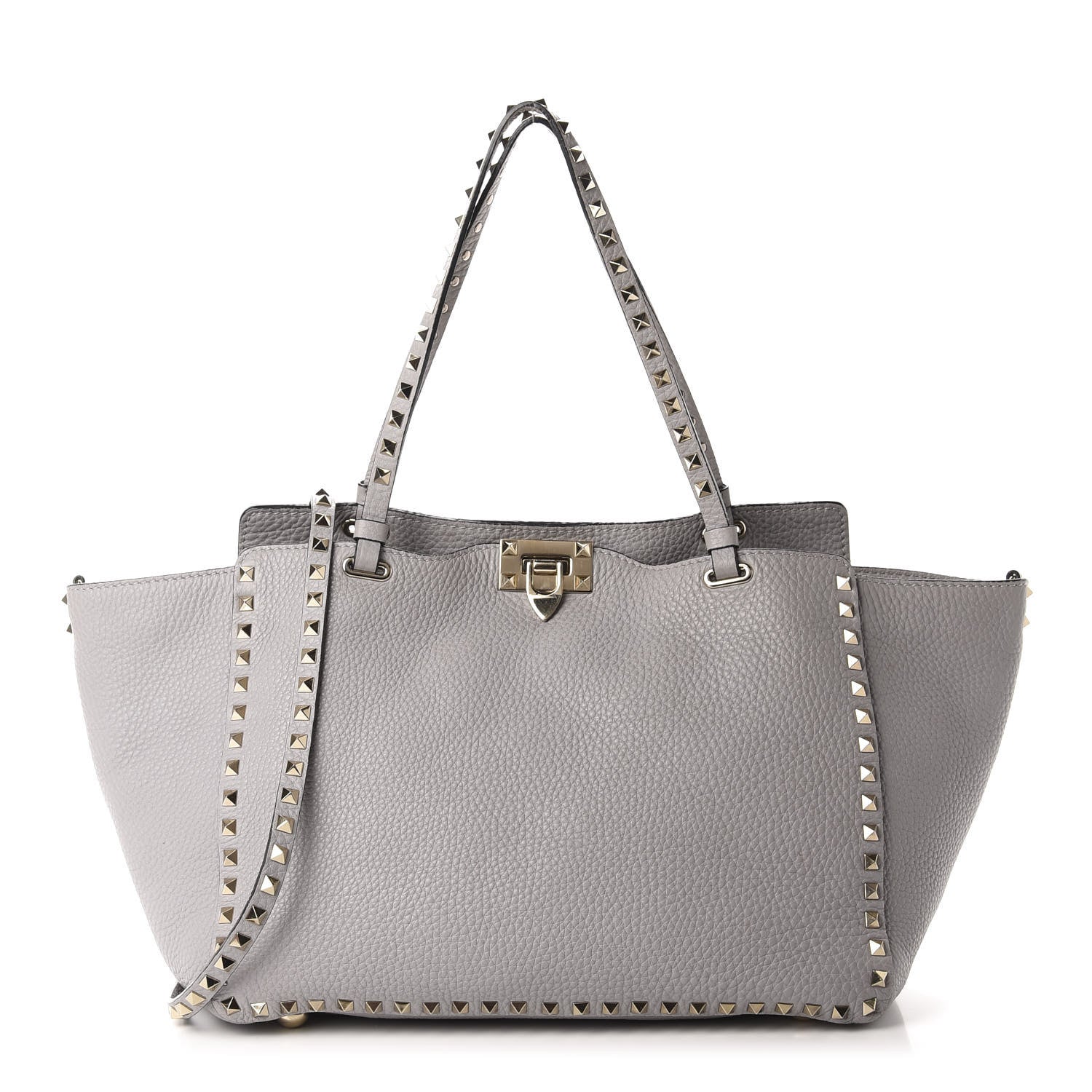 Valentino Garavani Pebbled Calfskin Medium Rockstud Tote Pastel Grey 1 of 11