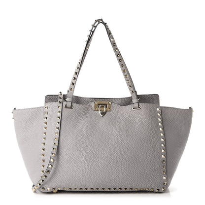 Valentino Garavani Pebbled Calfskin Medium Rockstud Tote Pastel Grey 1 of 11