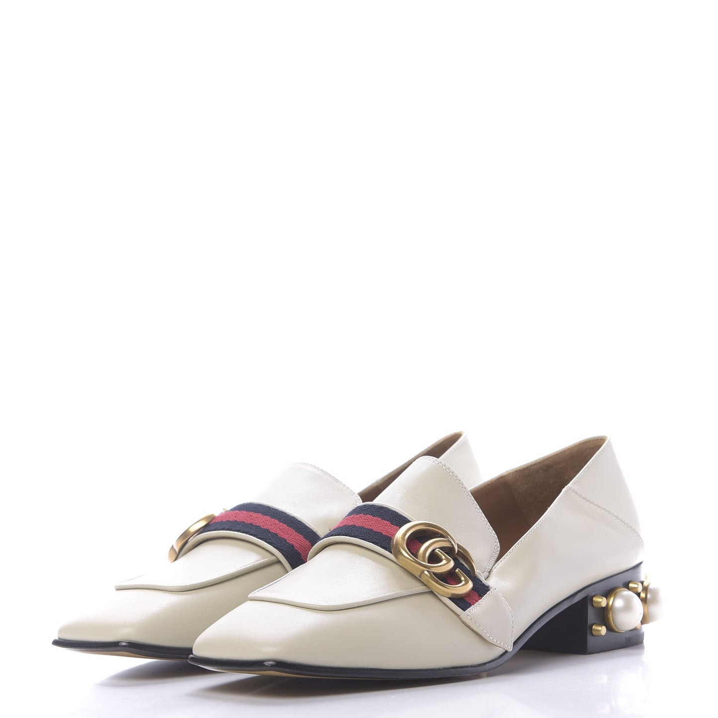 Betis Glamour Calfskin Web Pearl Embellished Peyton 35mm Loafer Pumps 37 Mystic White