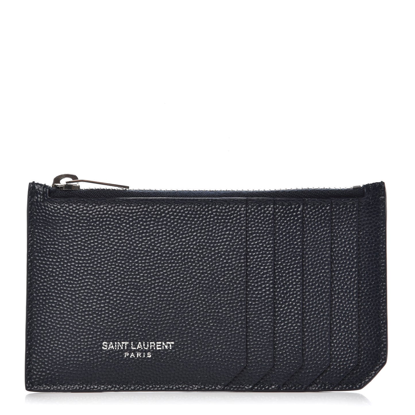 Grained Calfskin 5 Fragments Zip Pouch Card Holder Deep Marine