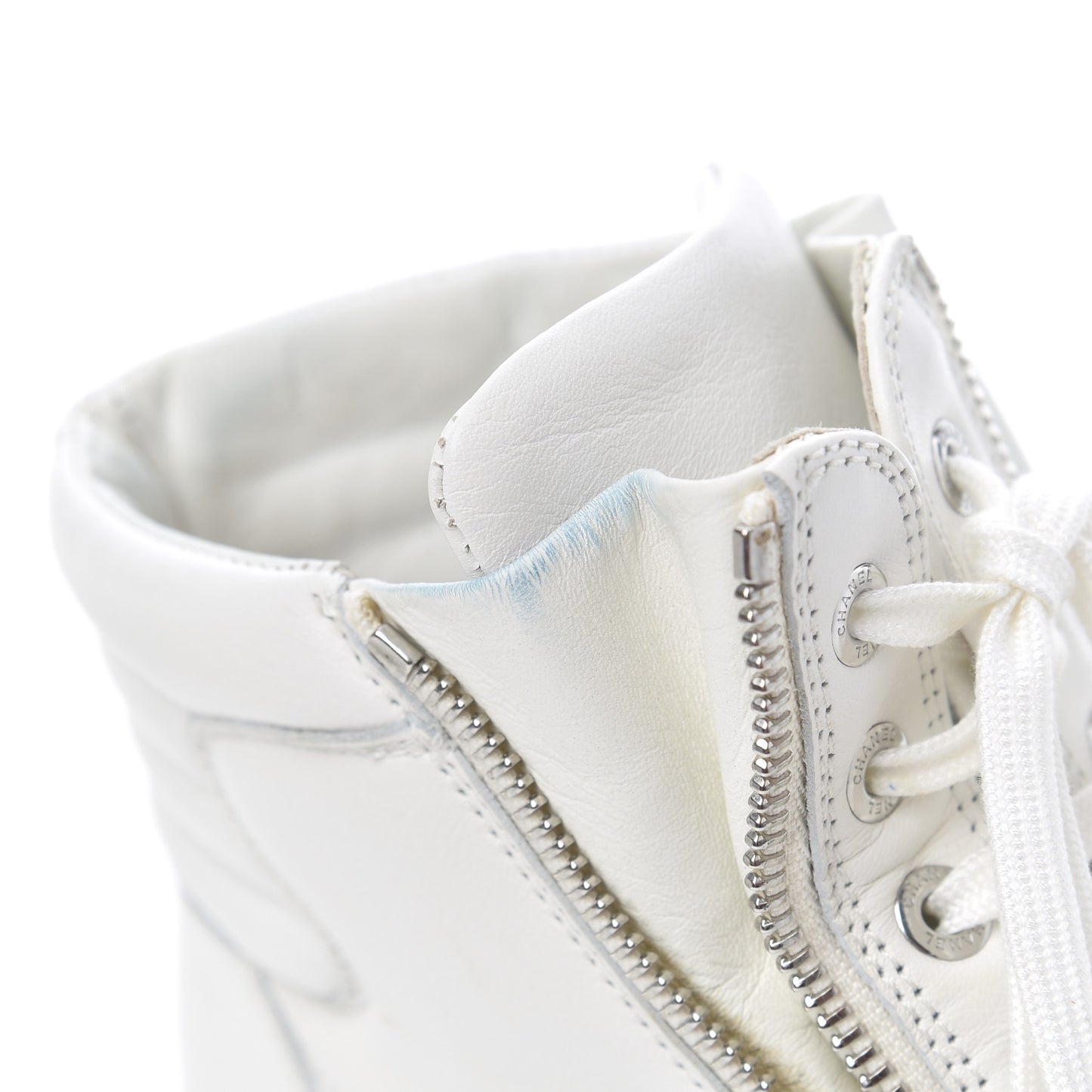 Calfskin High Top CC Sneakers 36 White