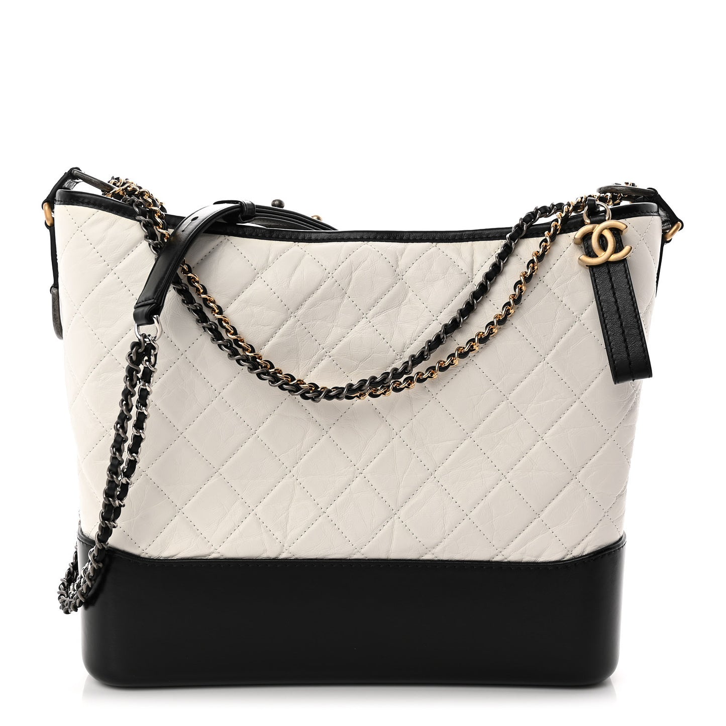 Aged Calfskin Quilted Large Gabrielle Hobo White Black