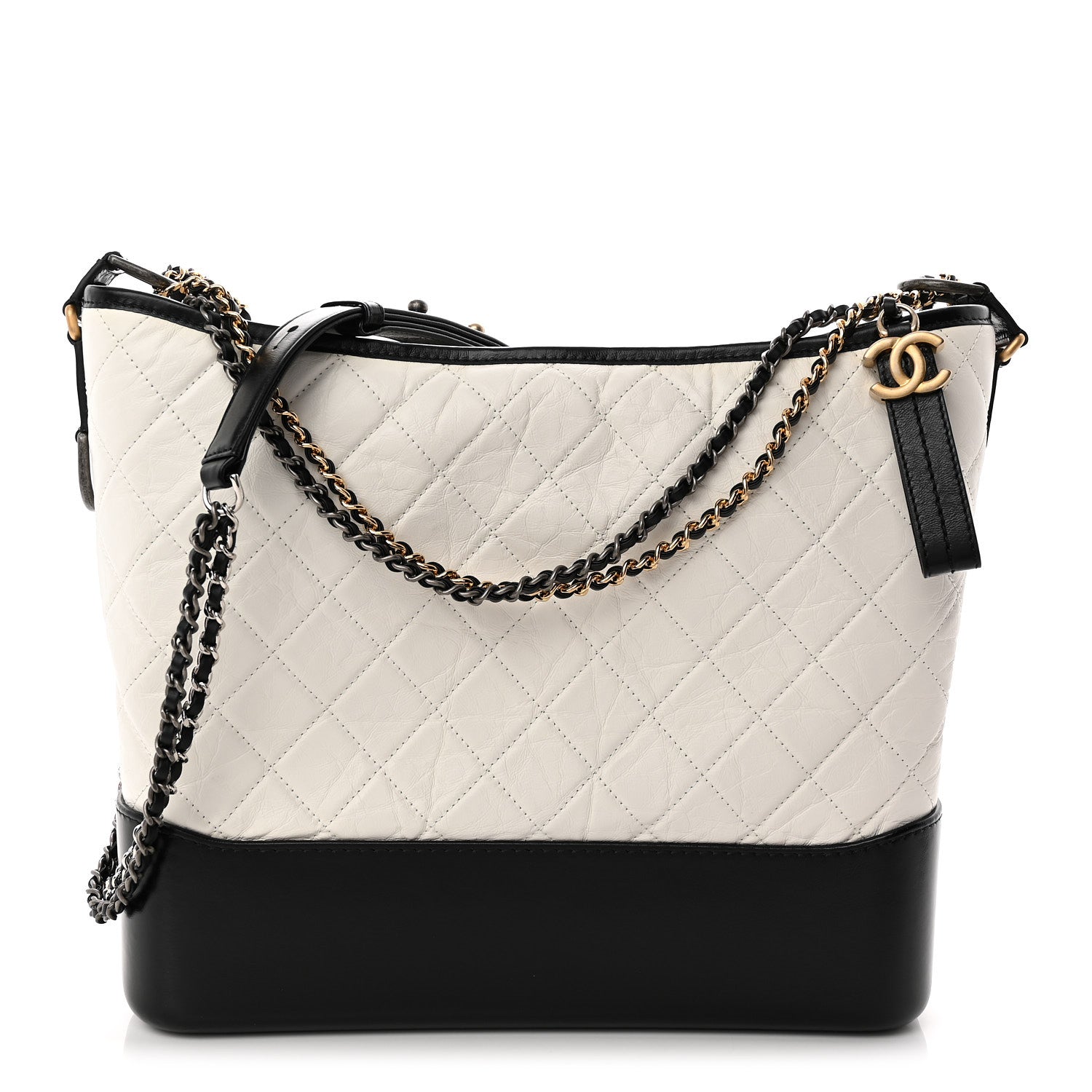 Chanel Aged Calfskin Quilted Large Gabrielle Hobo White Black 1 of 10