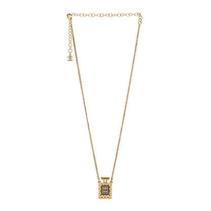 Chanel Crystal Pearl Perfume Bottle CC Necklace Black Gold 3 of 4