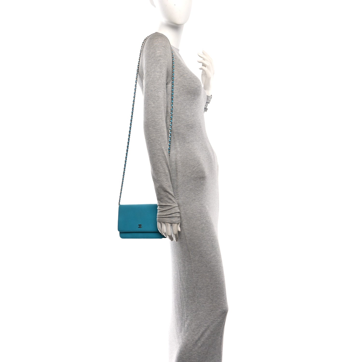Chanel Lizard Wallet on Chain WOC Turquoise 2 of 10