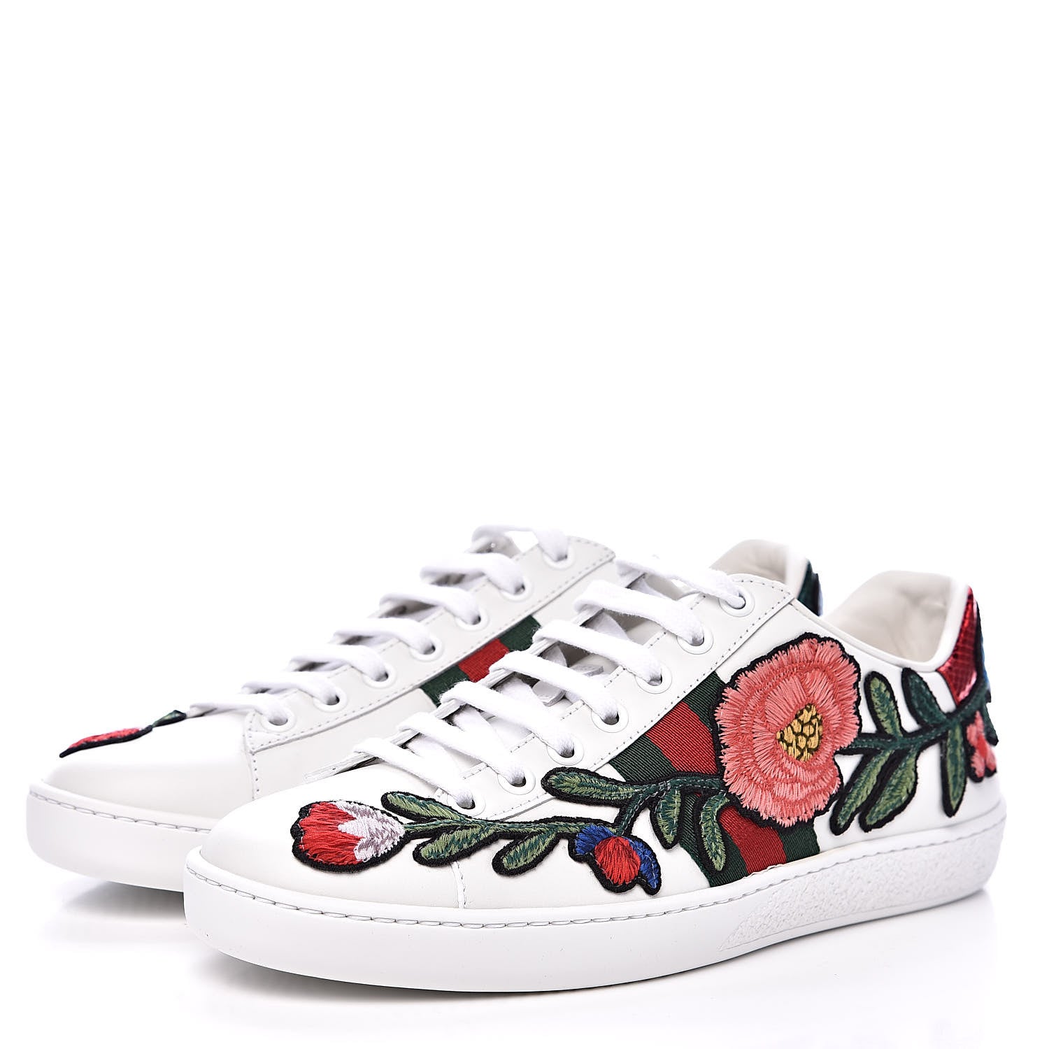 Gucci Calfskin Web Floral Embroidered Womens Ace Sneakers 36 White 3 of 10