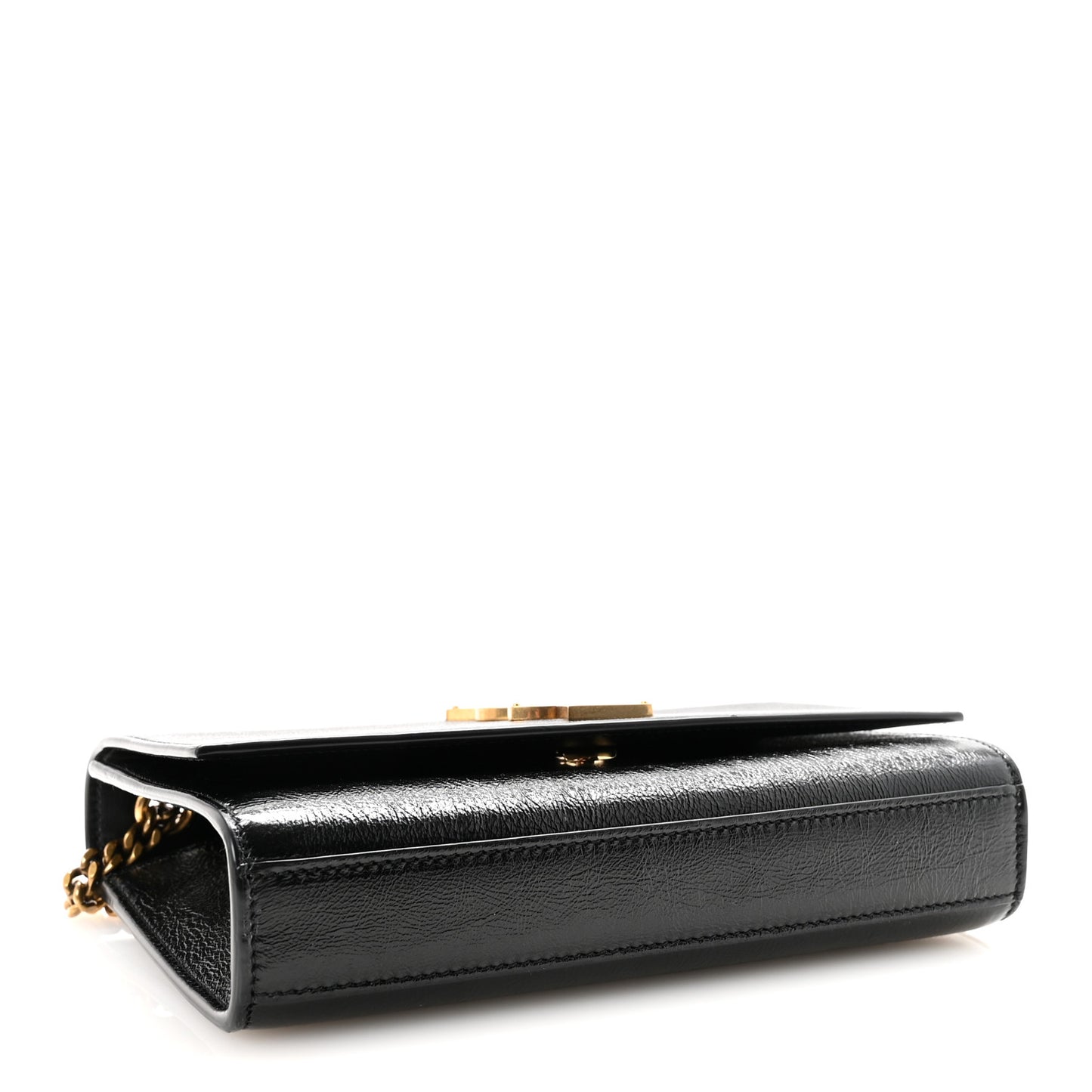 Crinkled Calfskin Small Monogram Kate Satchel Black