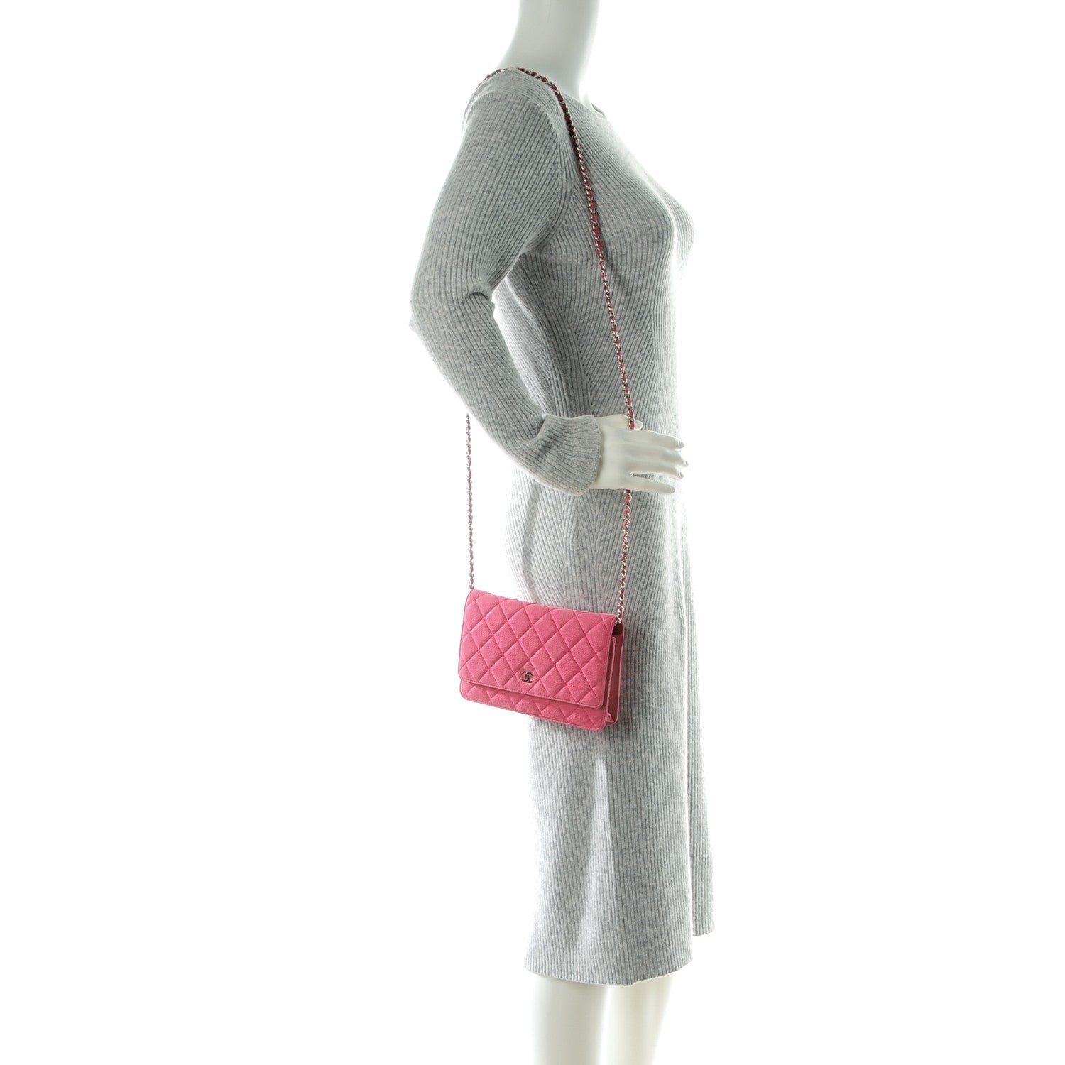Chanel Iridescent Caviar Quilted Wallet on Chain WOC Pink 2 of 8