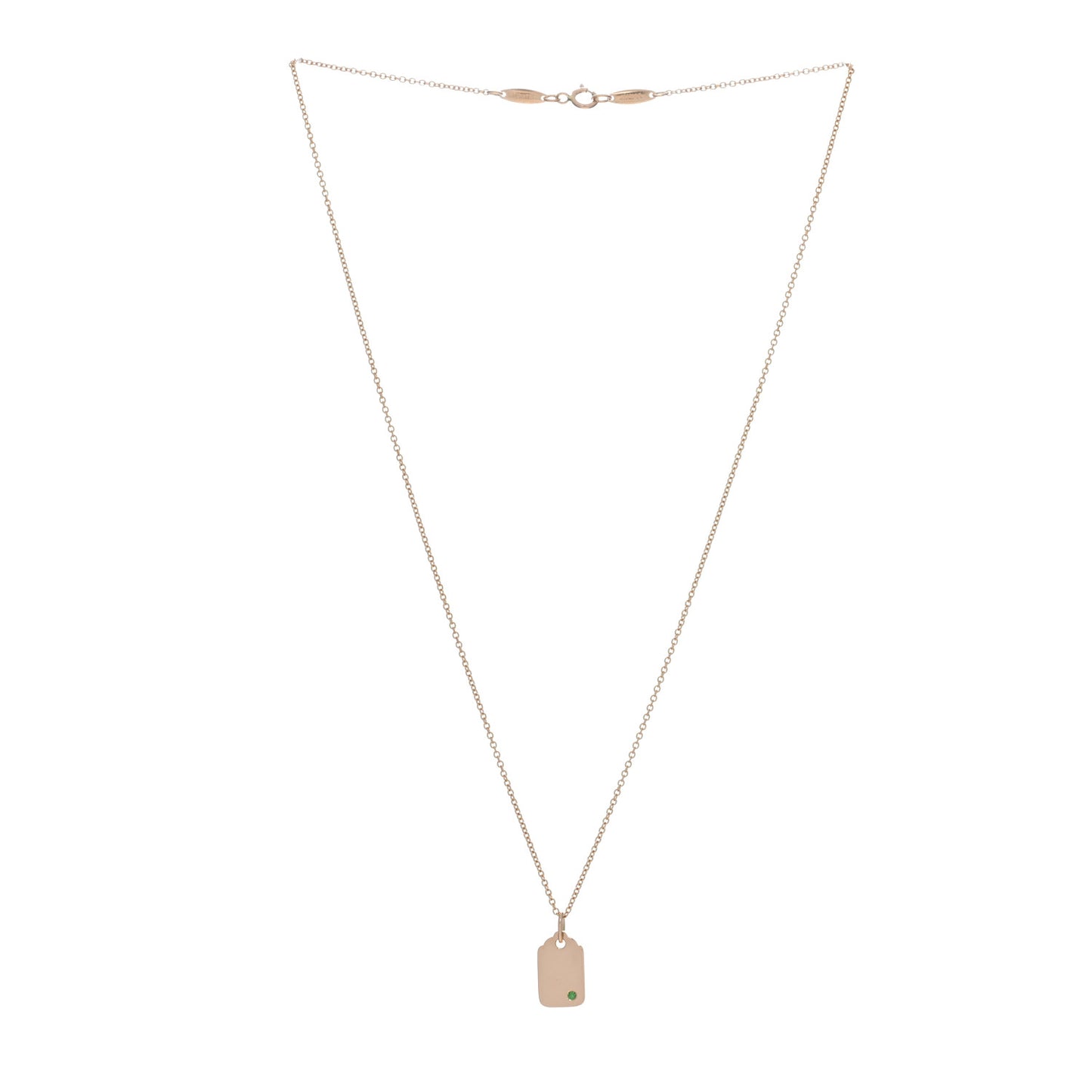 18K Rose Gold Tsavorite Tag Charm Pendant Necklace