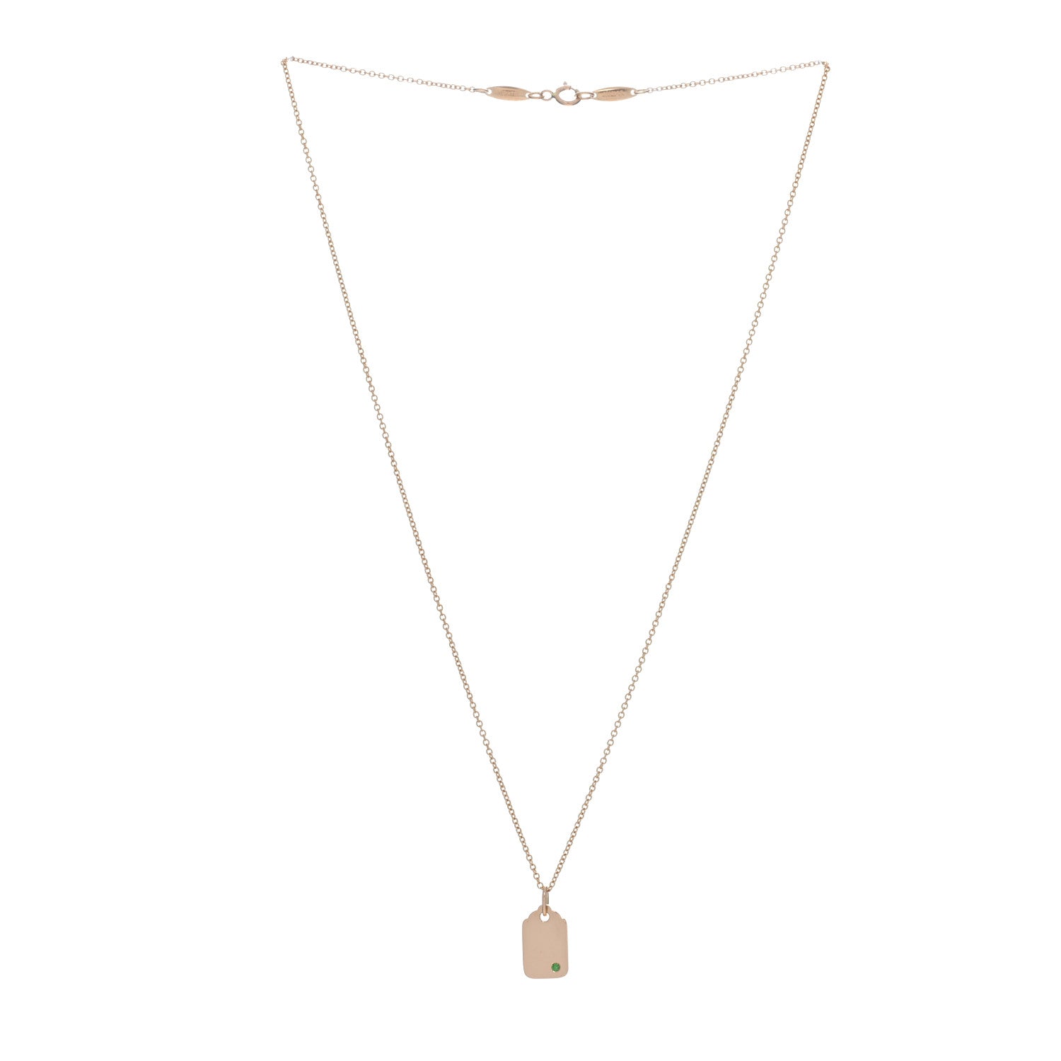 Tiffany 18K Rose Gold Tsavorite Tag Charm Pendant Necklace 3 of 4