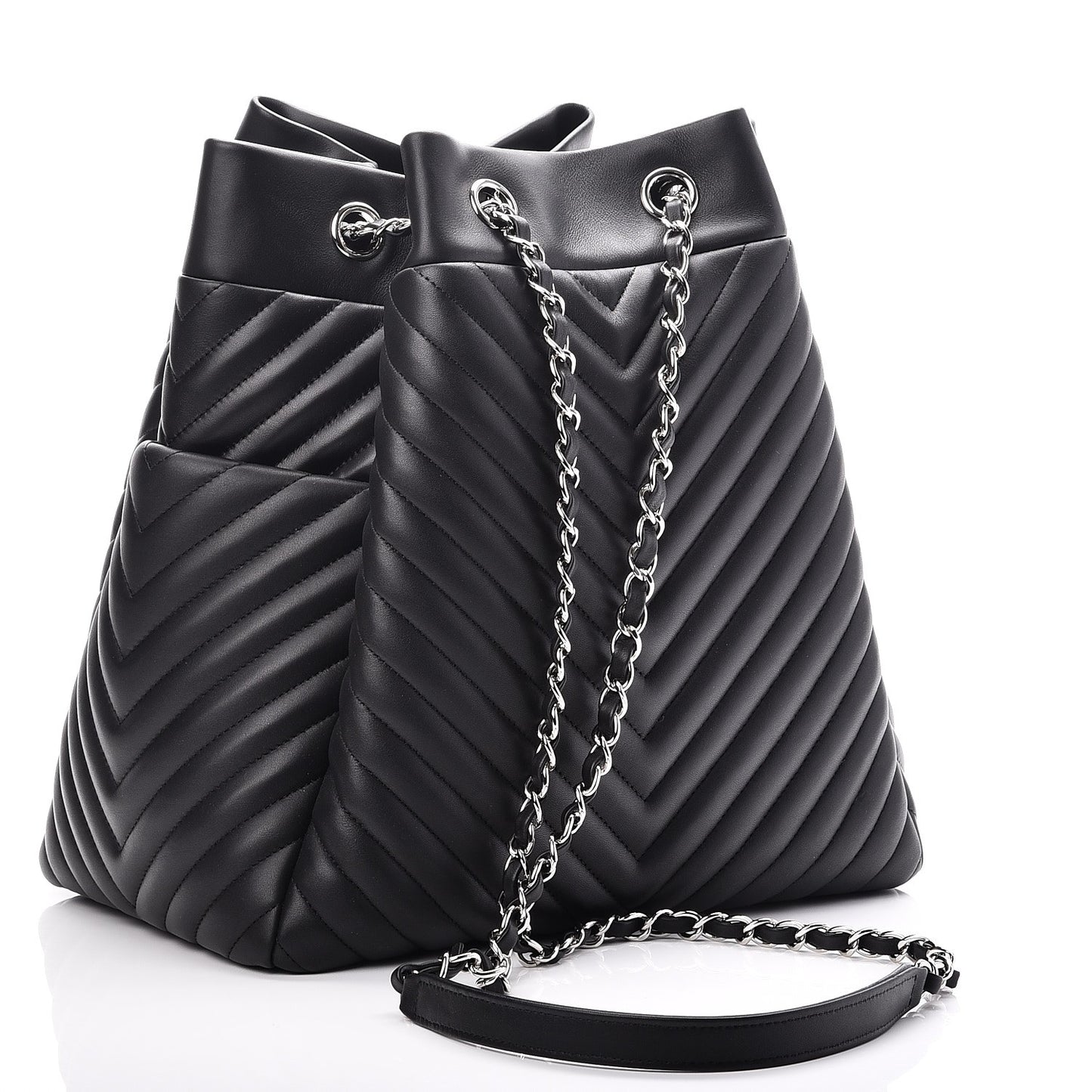 Calfskin Chevron Large Urban Spirit Drawstring Bag Black