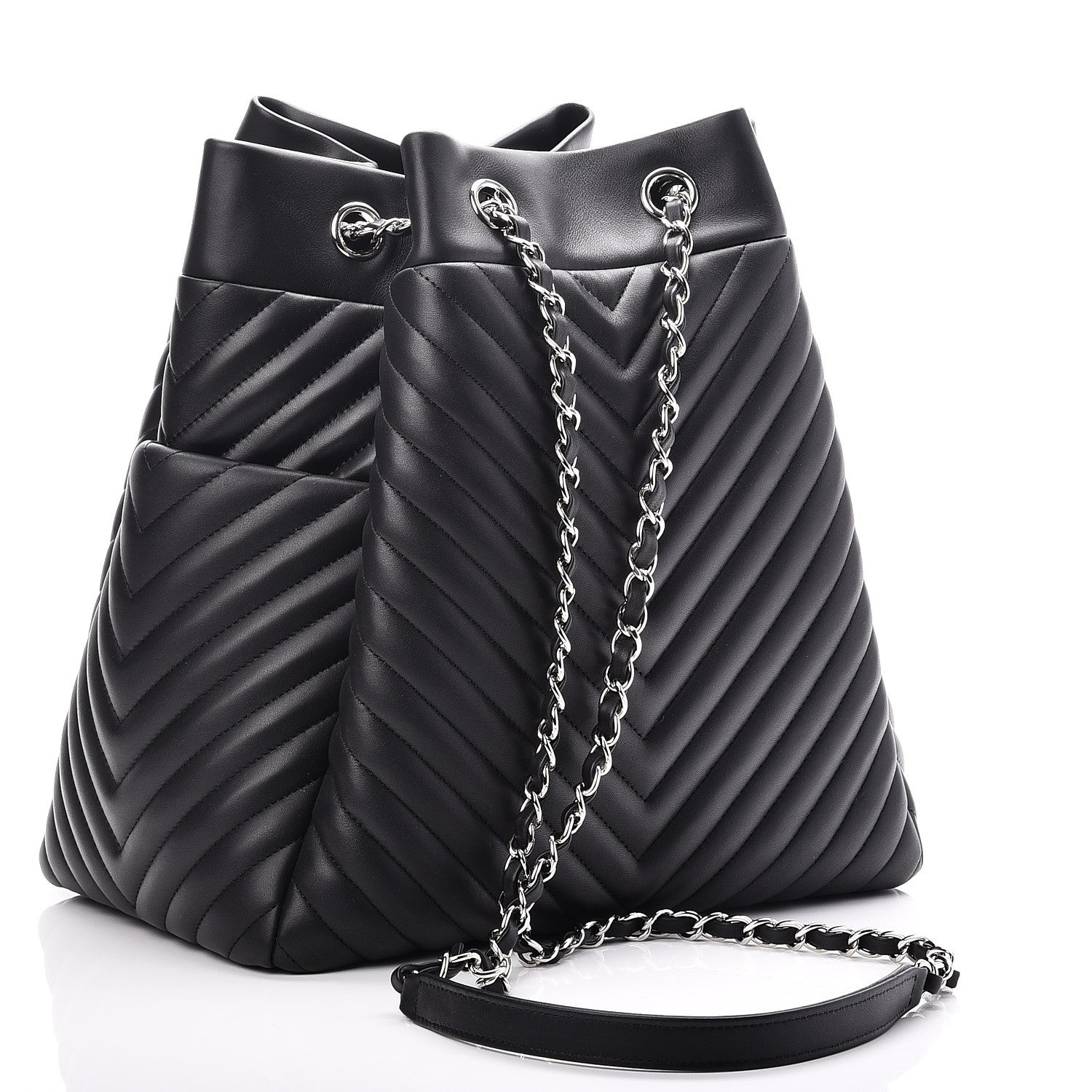 Chanel Calfskin Chevron Large Urban Spirit Drawstring Bag Black 3 of 7