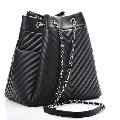 Chanel Calfskin Chevron Large Urban Spirit Drawstring Bag Black 3 of 7