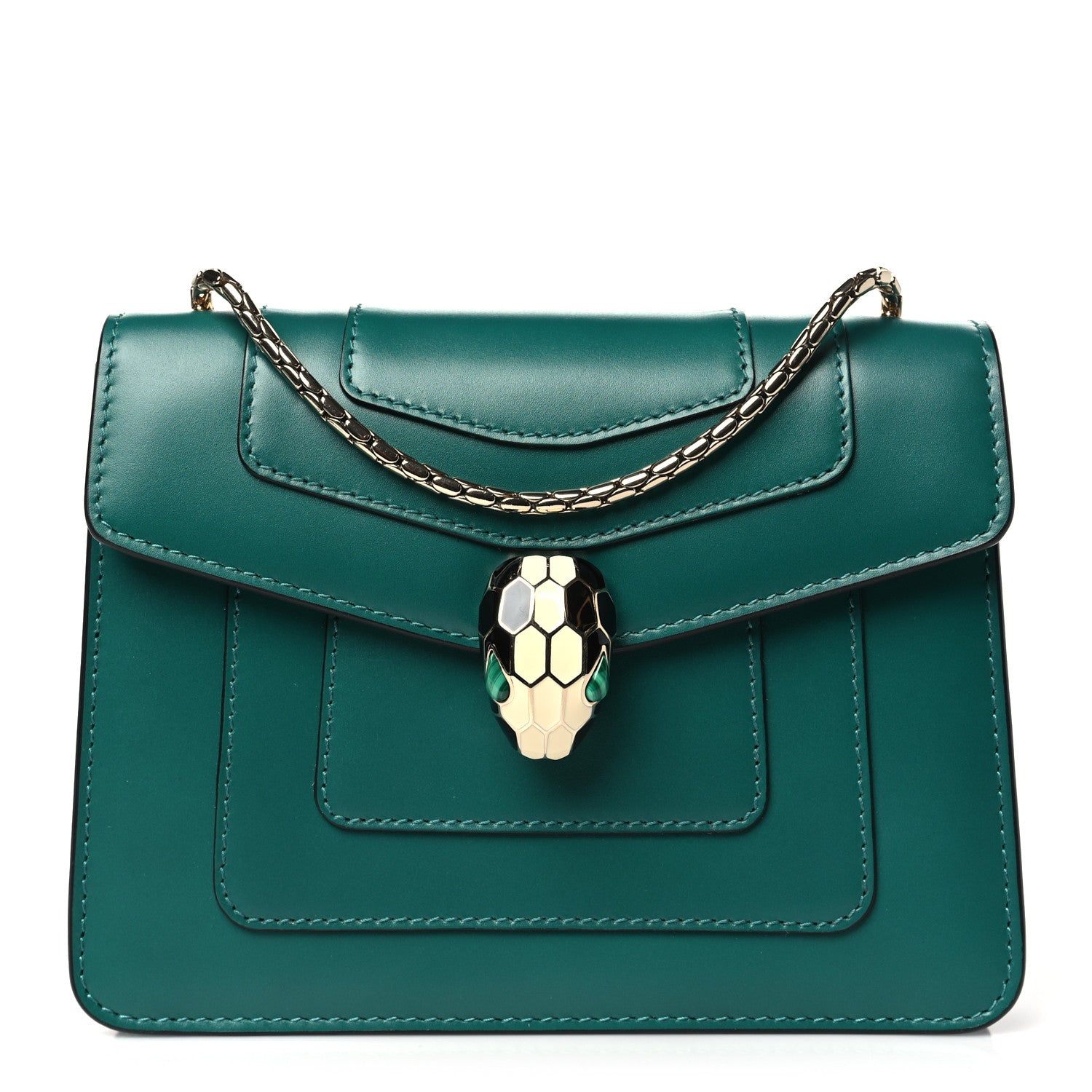 Bulgari Calfskin Small Serpenti Forever Snake Strap Crossbody Bag Emerald Green 1 of 10