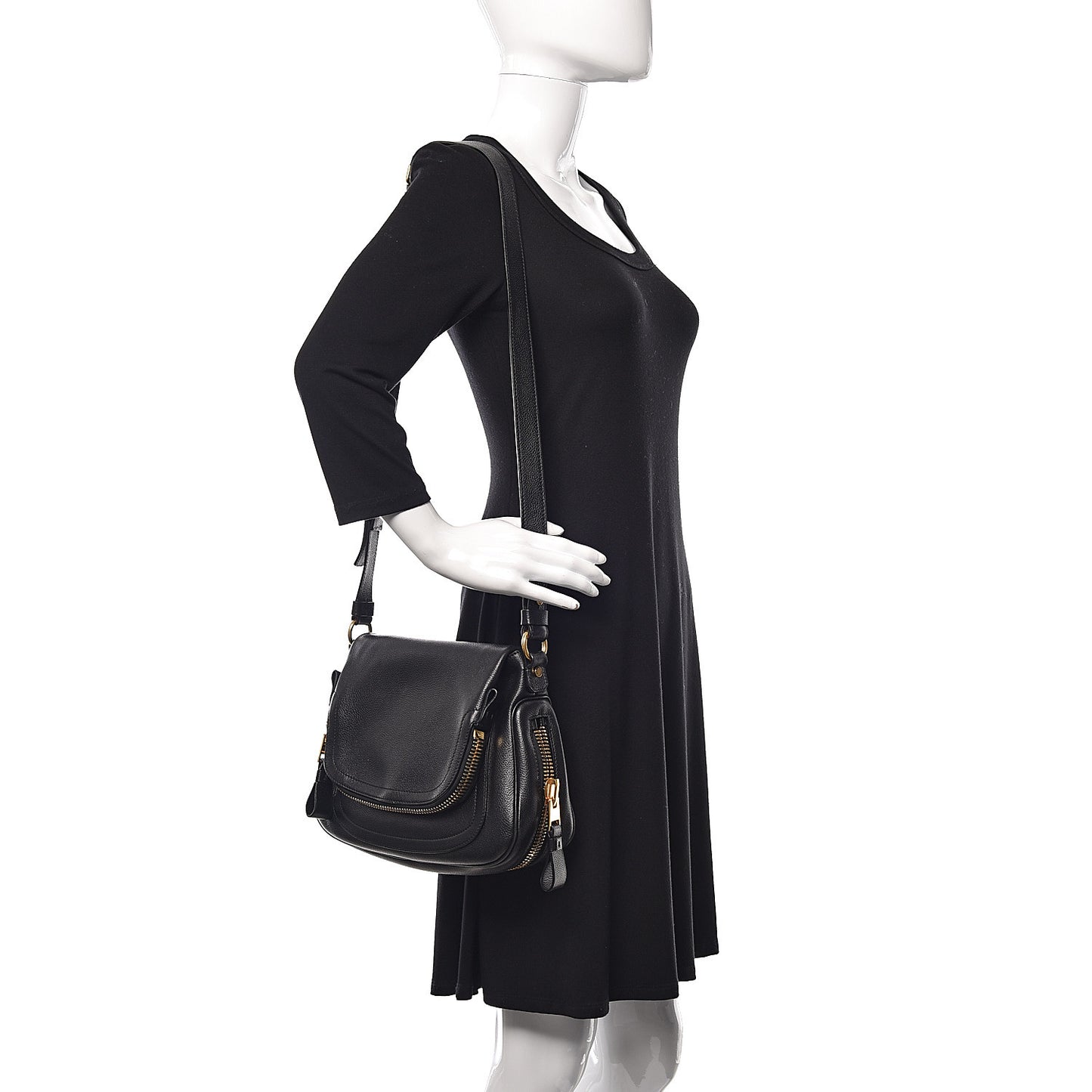 Grained Calfskin Large Jennifer Crossbody Bag Black