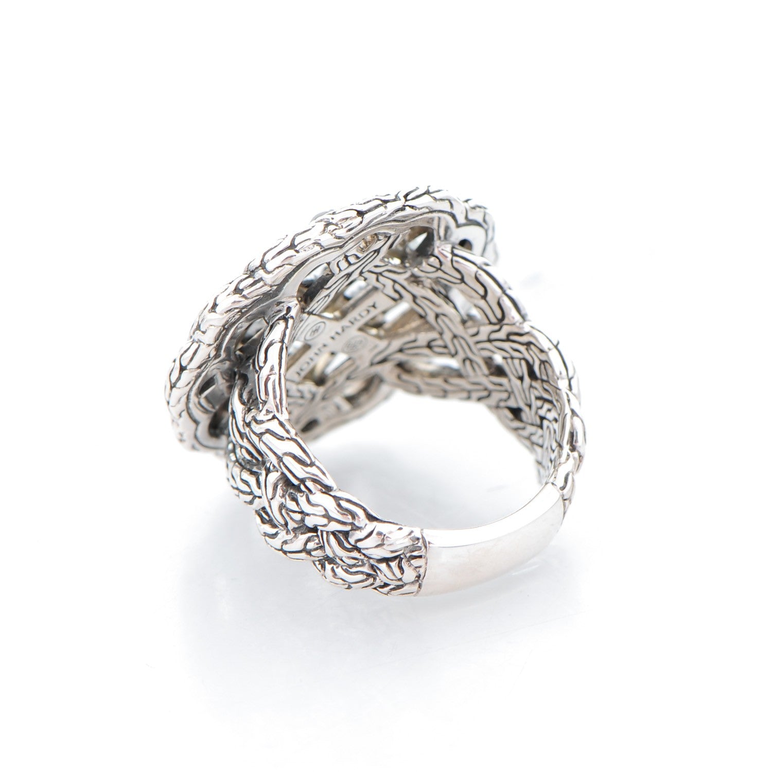 John Hardy Sterling Silver Black Sapphire Lava Round Woven Braided Ring 7 3 of 5
