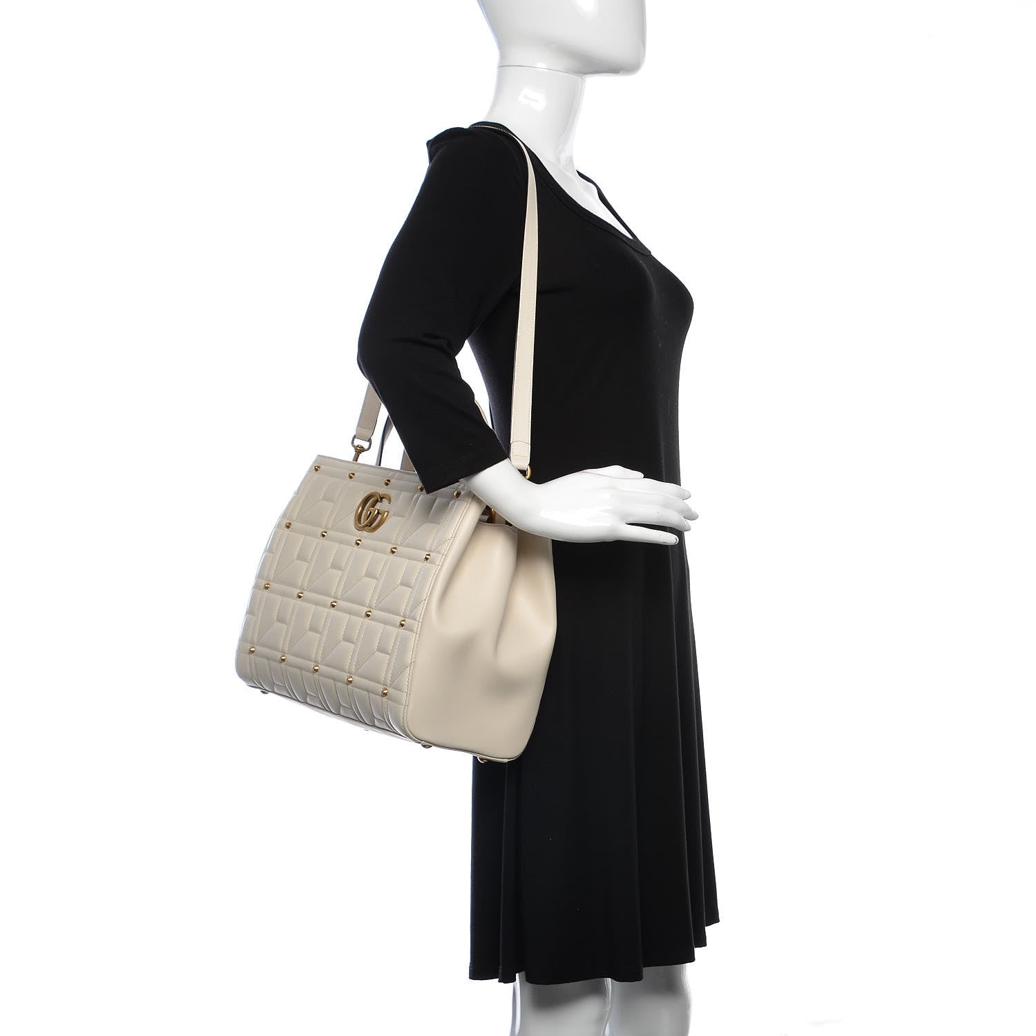 Gucci Calfskin Matelasse Studded Medium GG Marmont Tote White 2 of 9