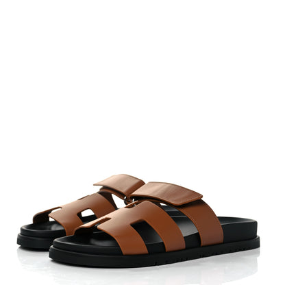 Hermes Calfskin Womens Chypre Sandals 37 Gold 3 of 9