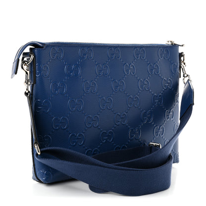 Gucci Calfskin GG Tennis Embossed Medium Wristlet Messenger Bag Intense Metal Blue 3 of 10