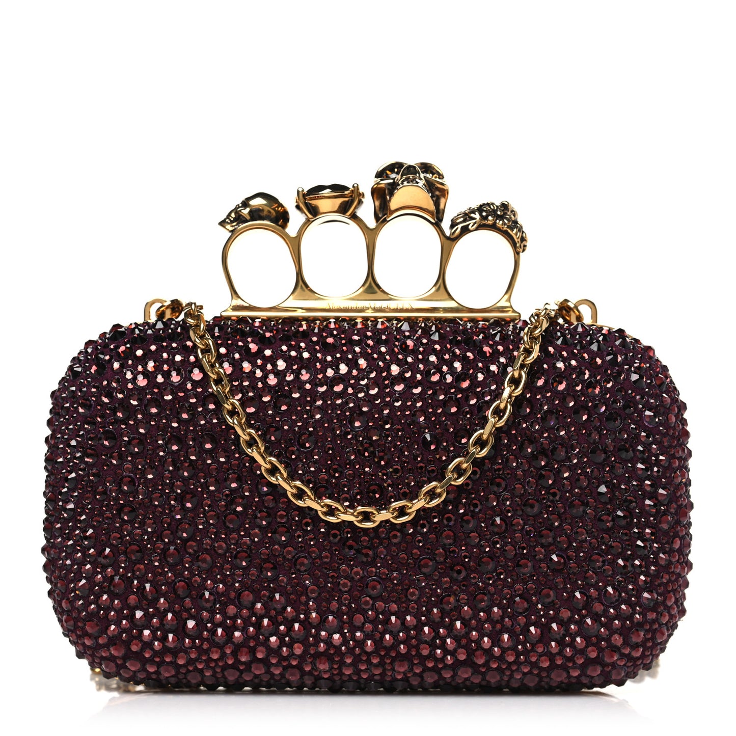 Crystal Jeweled Knuckle Duster Box Clutch Red