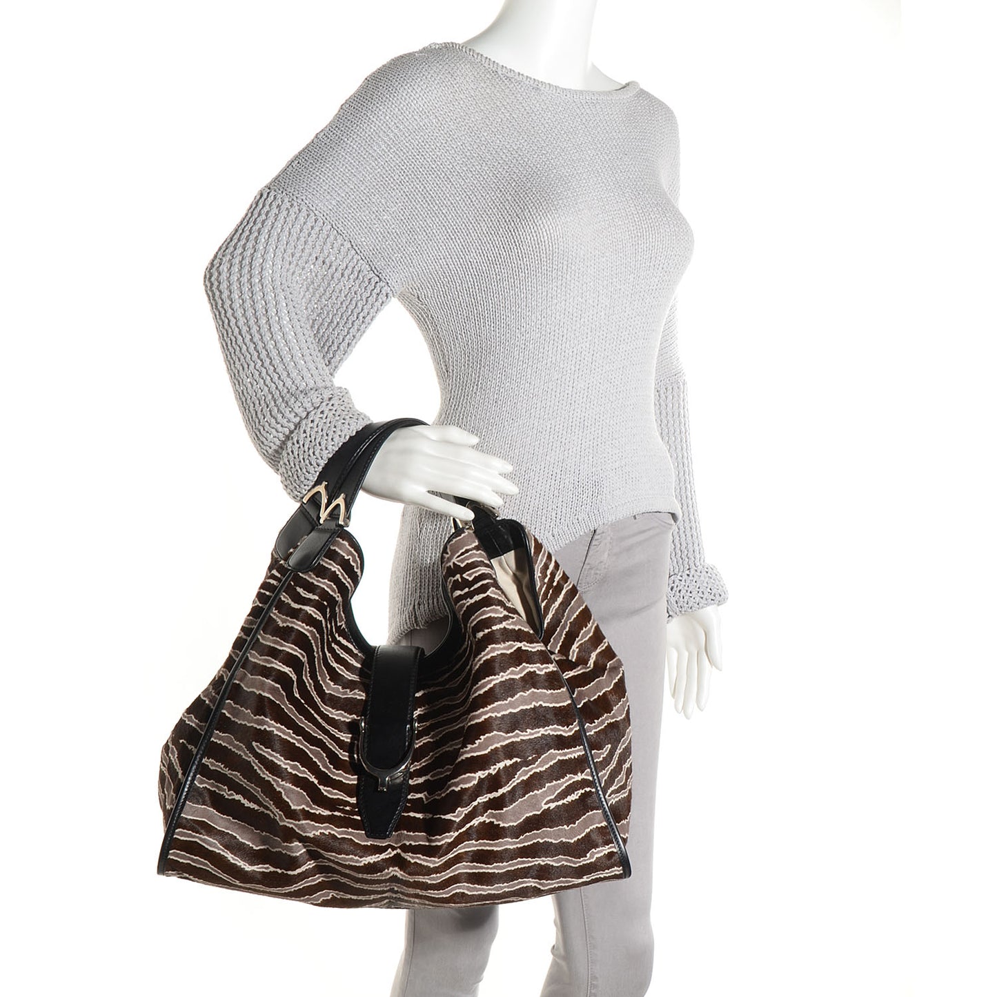 Calf Hair Zebra Print Large Soft Stirrup Shoulder Bag