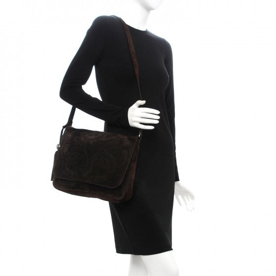 Suede CC Tassel Messenger Flap Bag Brown